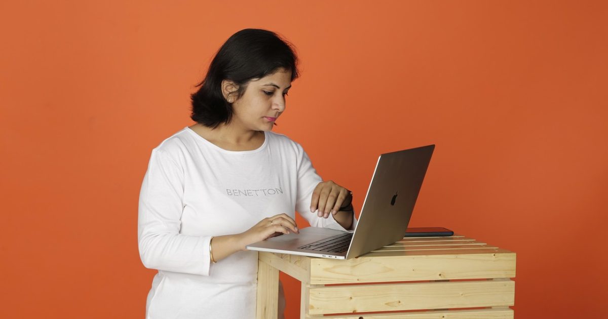 Woman, business, laptop, office, thought, working, idea, website, professional